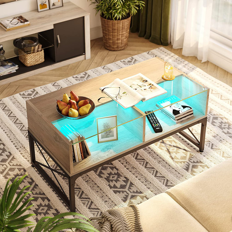 17 Stories Glass Lift Top Extendable Frame Coffee Table with Storage ...